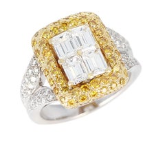 Emerald-Cut Diamond Engagement Ring with Pave Yellow Diamonds and White Diamonds