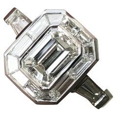 Emerald Cut Diamond Engagement with Trapezoid Halo, Vintage Look, 2.8 Carat