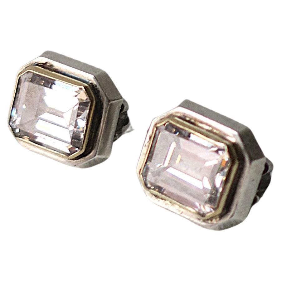 Boucles d'oreilles en or 14 carats et argent sterling avec diamants taille émeraude