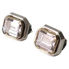 Emerald Cut Diamond-Esque Earrings in 14-Karat Gold and Sterling Silver