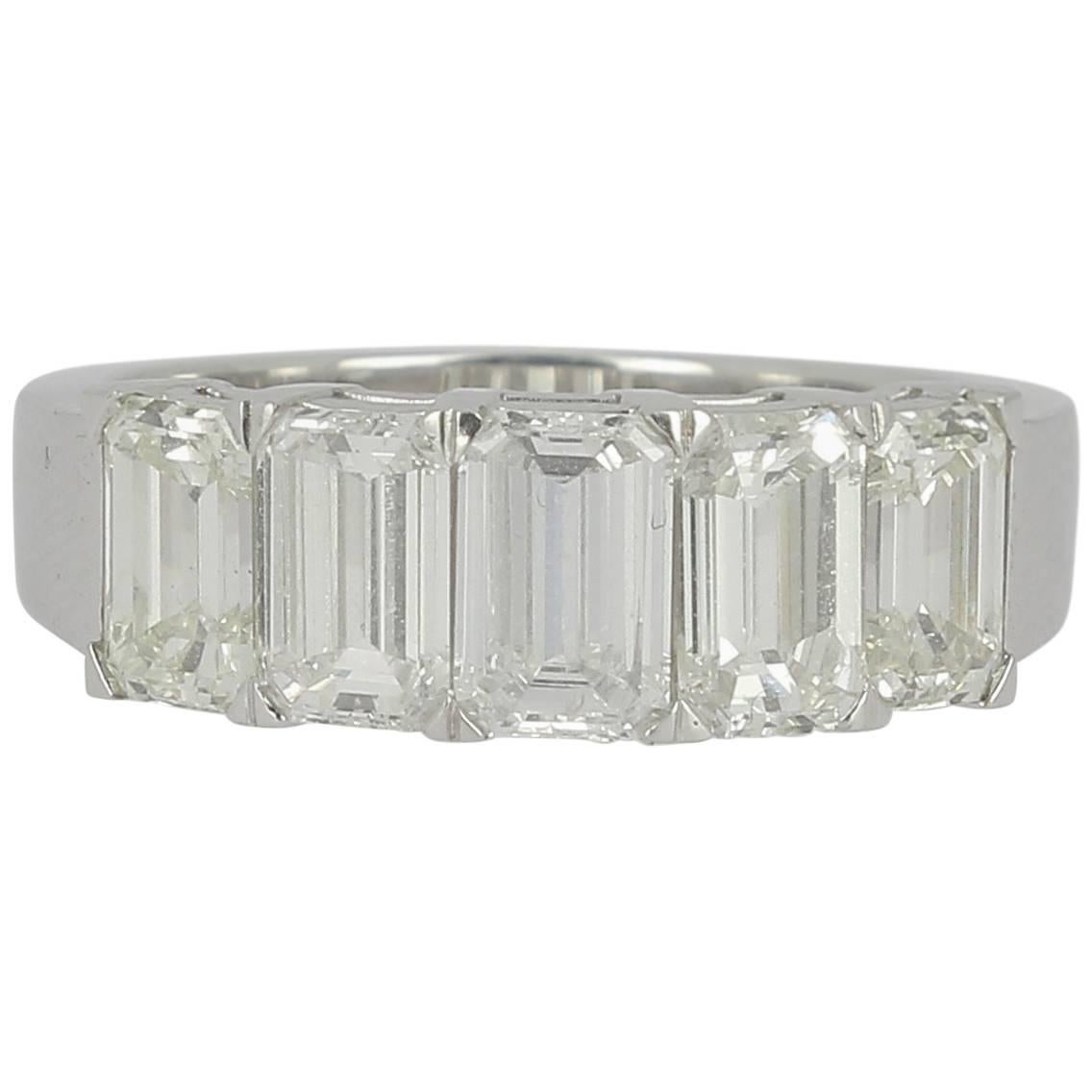  2.71 Carat Emerald Cut Diamond Half Eternity Rings / Band Ring 18K White Gold   For Sale
