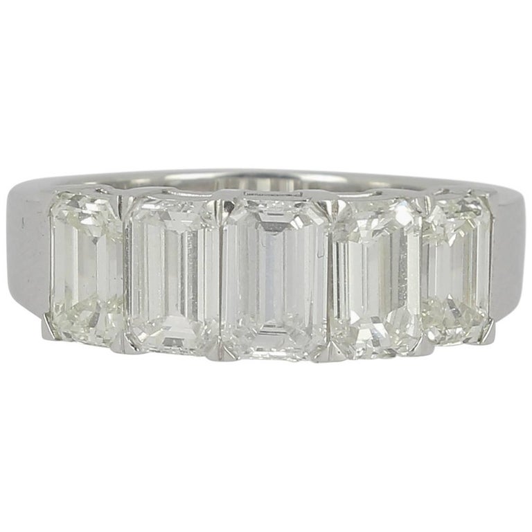 2.71 Carat Emerald Cut Diamond Half Eternity Rings / Band Ring 18K