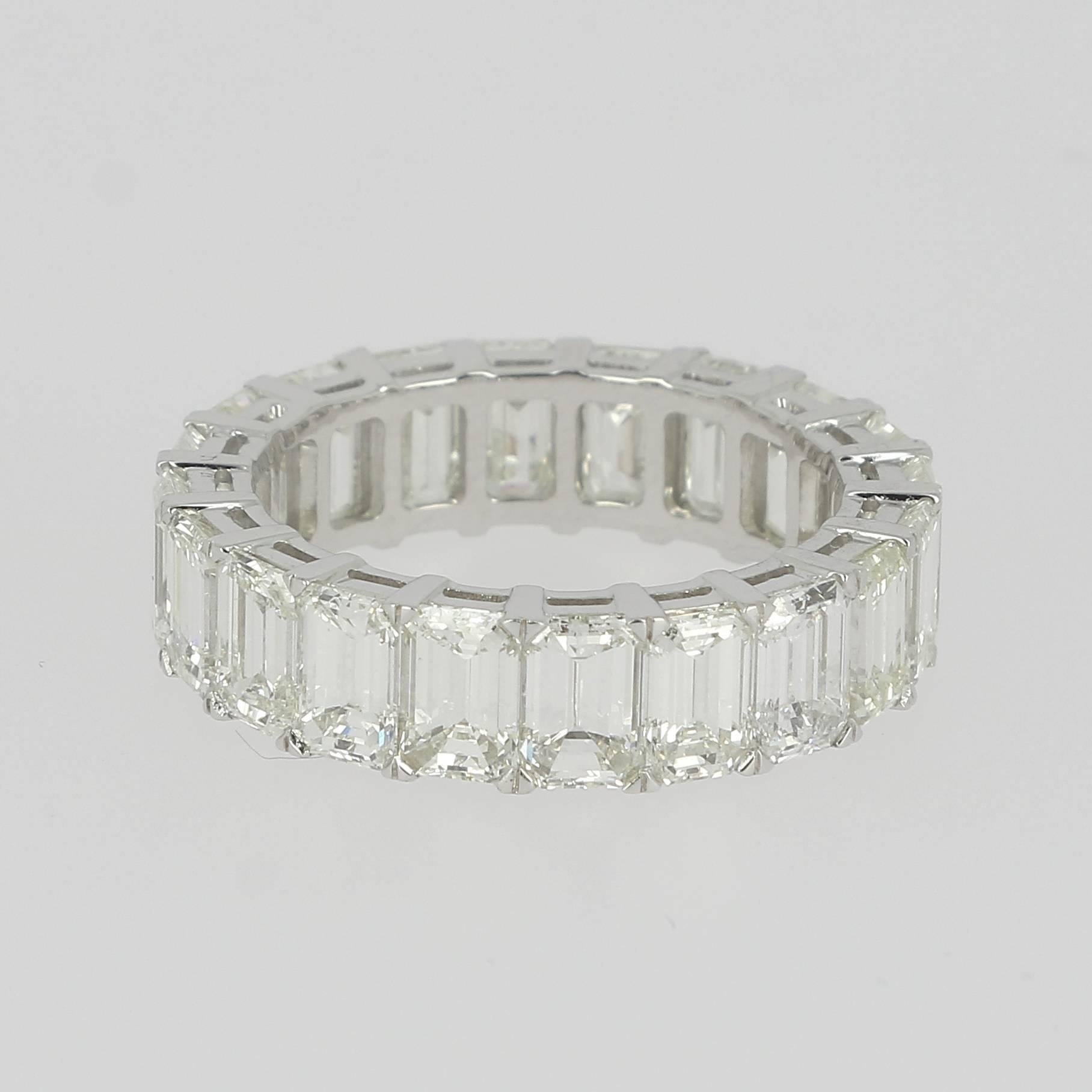 Contemporary 7.10 Carat Emerald Cut White Diamond Eternity Ring / Band Rings / 18K WhiteGold  For Sale
