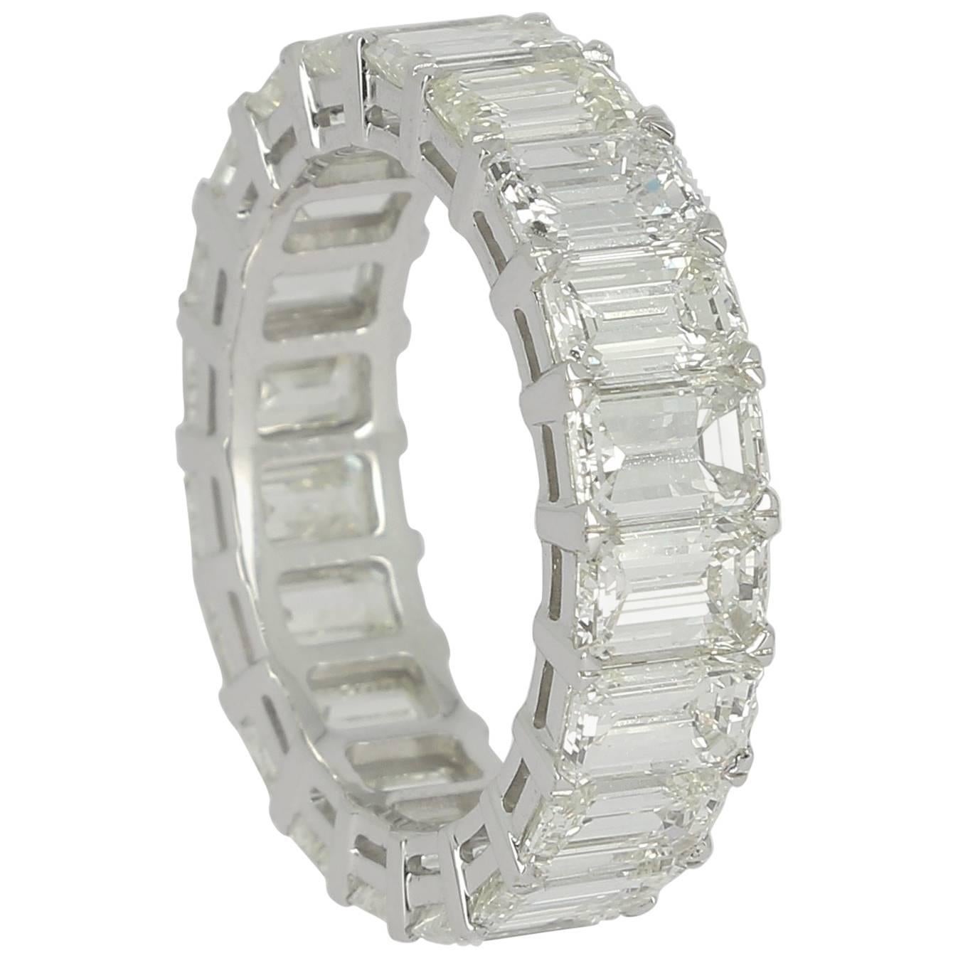 7.10 Carat Emerald Cut White Diamond Eternity Ring / Band Rings / 18K WhiteGold  For Sale