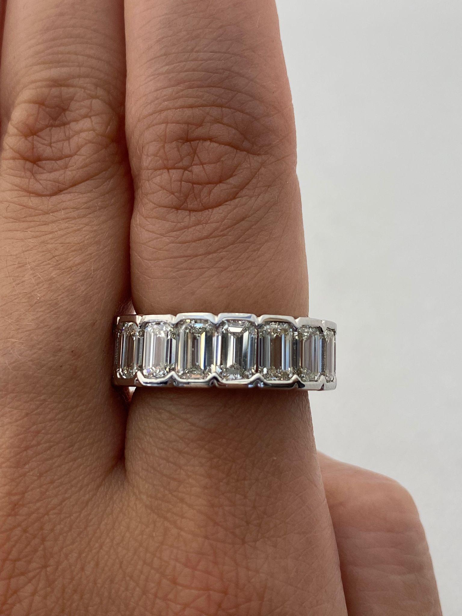 18 perfectly matched Emerald Cut Diamonds of H-I color and VS-VVS Clarity. Set in Platinum in a semi-bezel setting.
Long Stones measuring 5.5-5.7mm
9.01 Carats Total. Each stone weighs 0.50 Carat on average. 

Available in all shapes and budgets