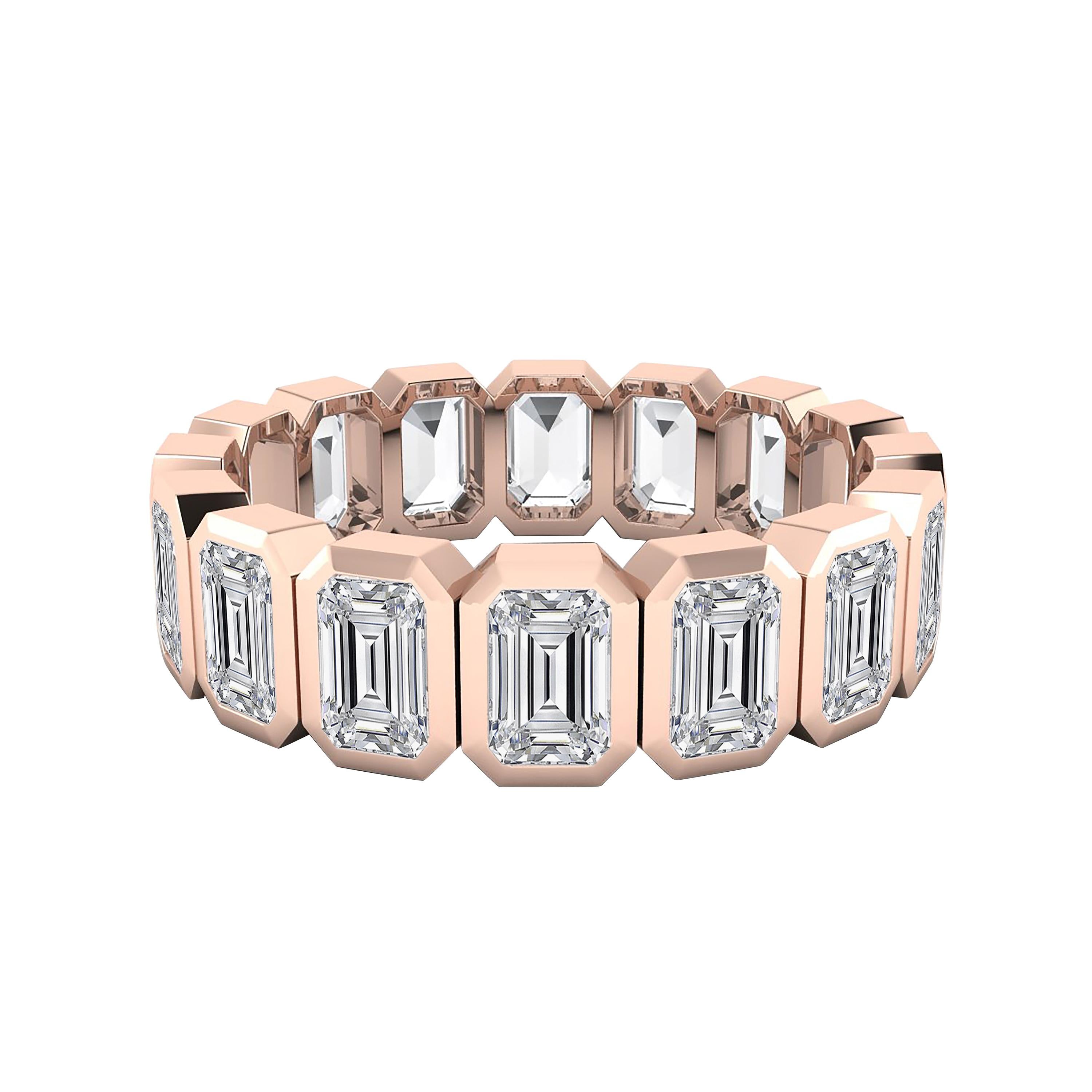 En vente :  Bague d'éternité en or rose 18 carats avec diamant taille émeraude 4