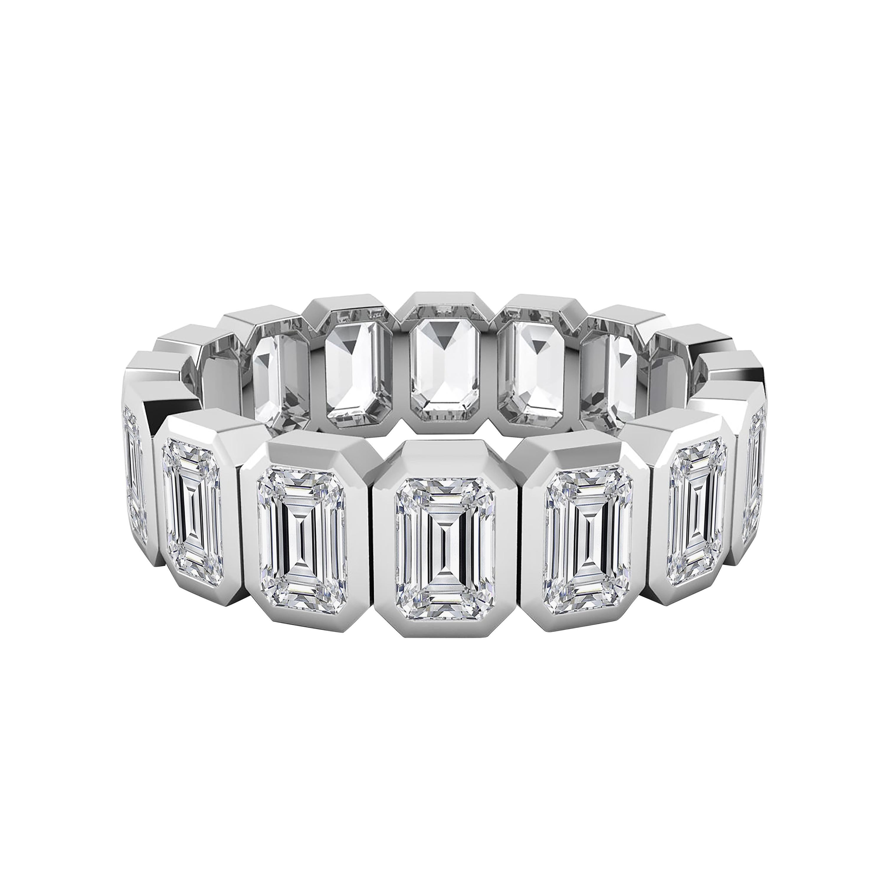 For Sale:  Emerald Cut Diamond Eternity Band Ring in 18 Karat White Gold 4