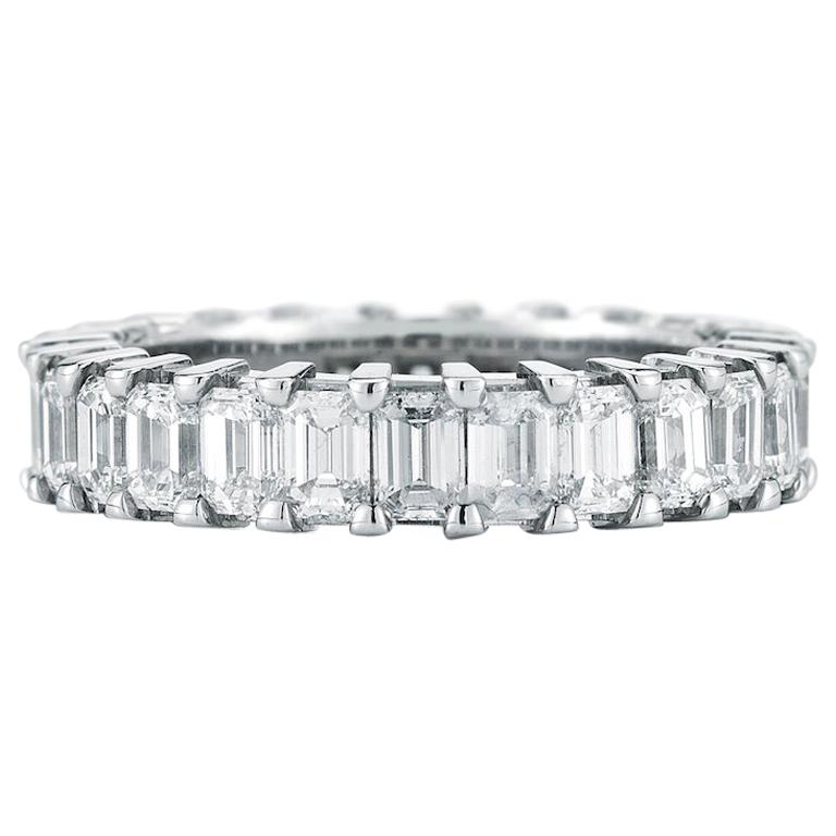 Emerald Cut Diamond Eternity Ladies Ring Band Platinum 3.25cts For Sale
