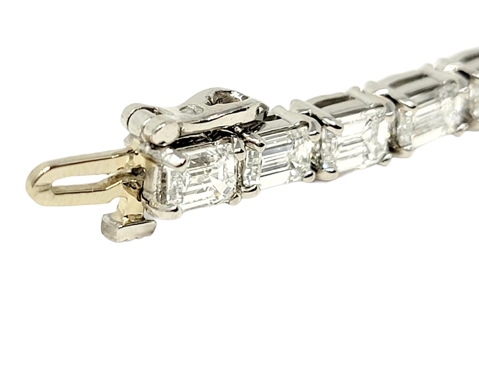 Emerald Cut Diamond Eternity Line Tennis Bracelet in Platinum 14.28 Carats Total For Sale 6