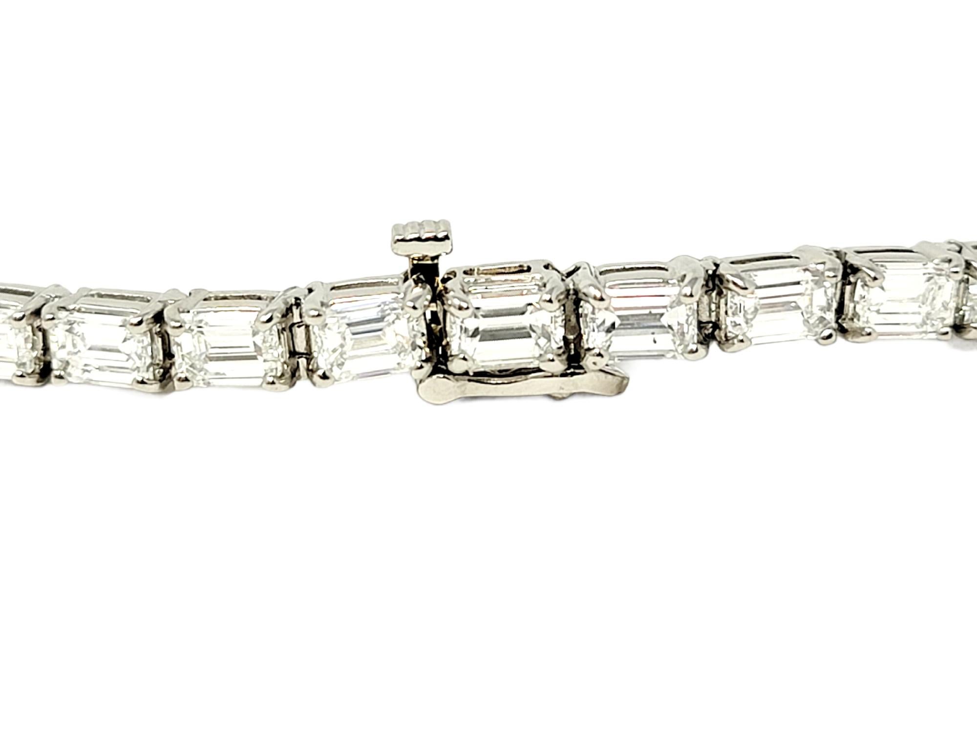 Emerald Cut Diamond Eternity Line Tennis Bracelet in Platinum 14.28 Carats Total For Sale 7