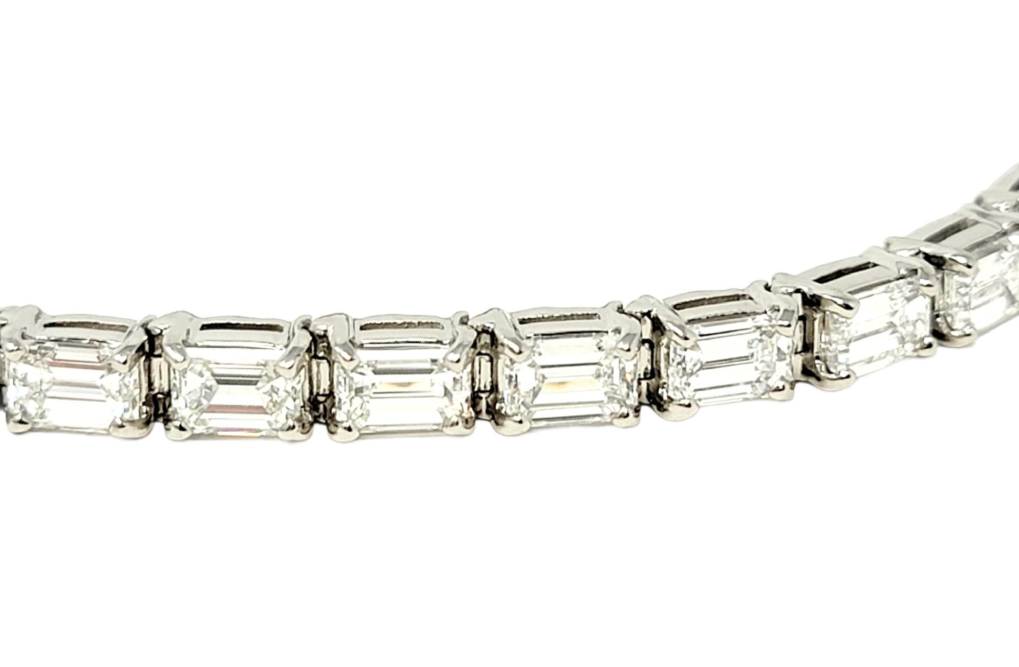 Women's Emerald Cut Diamond Eternity Line Tennis Bracelet in Platinum 14.28 Carats Total For Sale