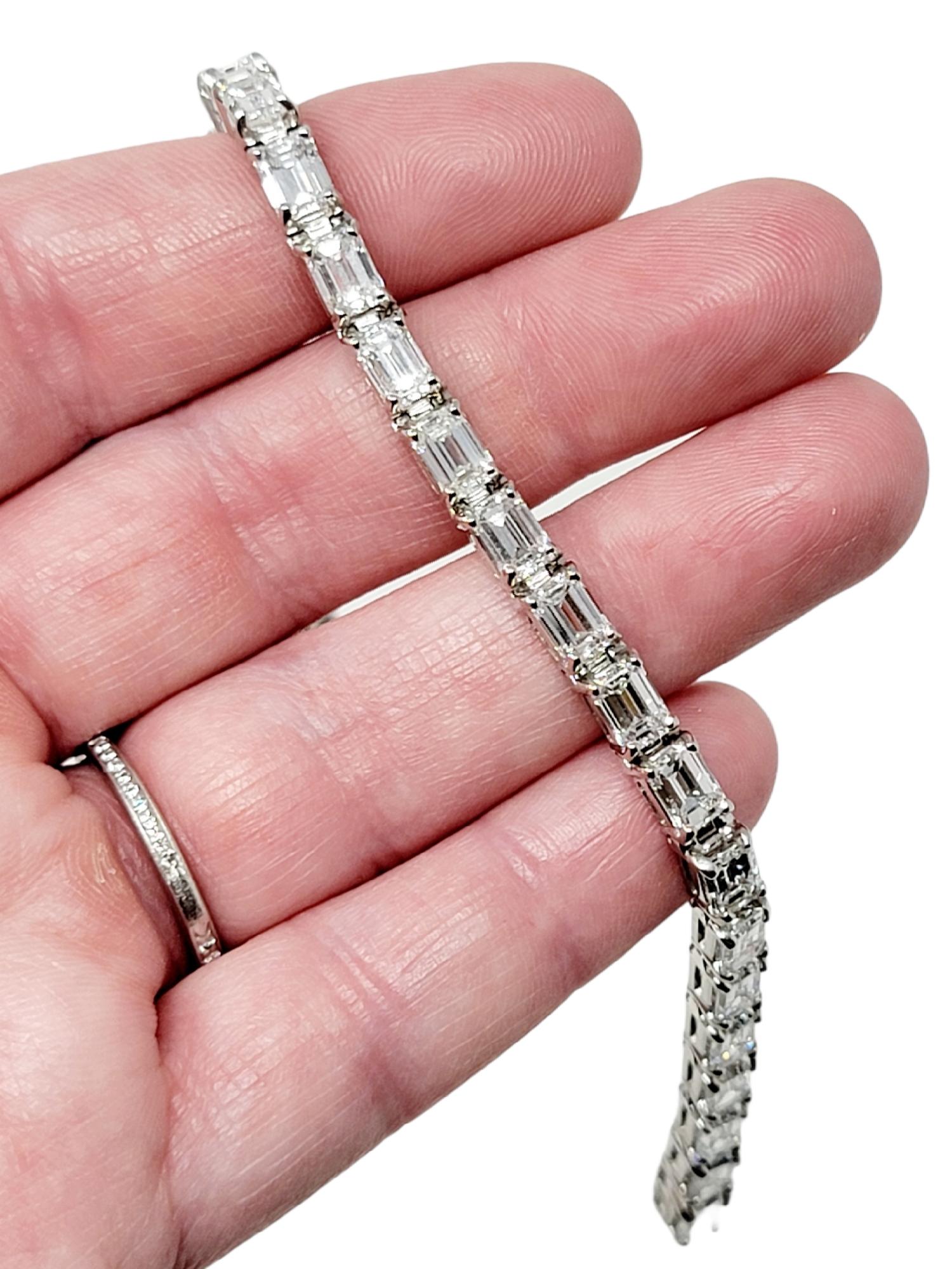 Emerald Cut Diamond Eternity Line Tennis Bracelet in Platinum 14.28 Carats Total For Sale 1