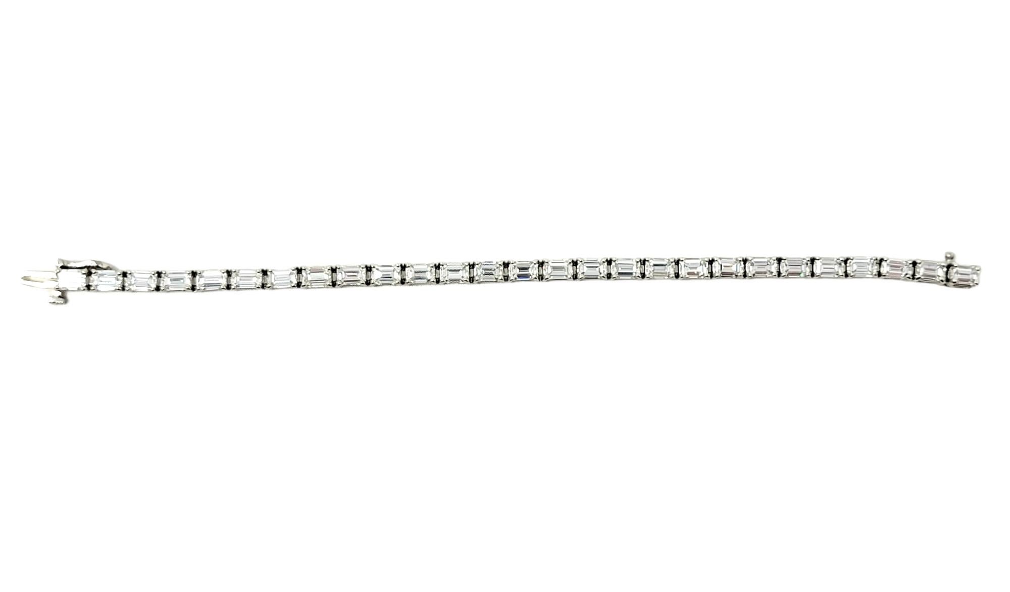 Emerald Cut Diamond Eternity Line Tennis Bracelet in Platinum 14.28 Carats Total For Sale 2