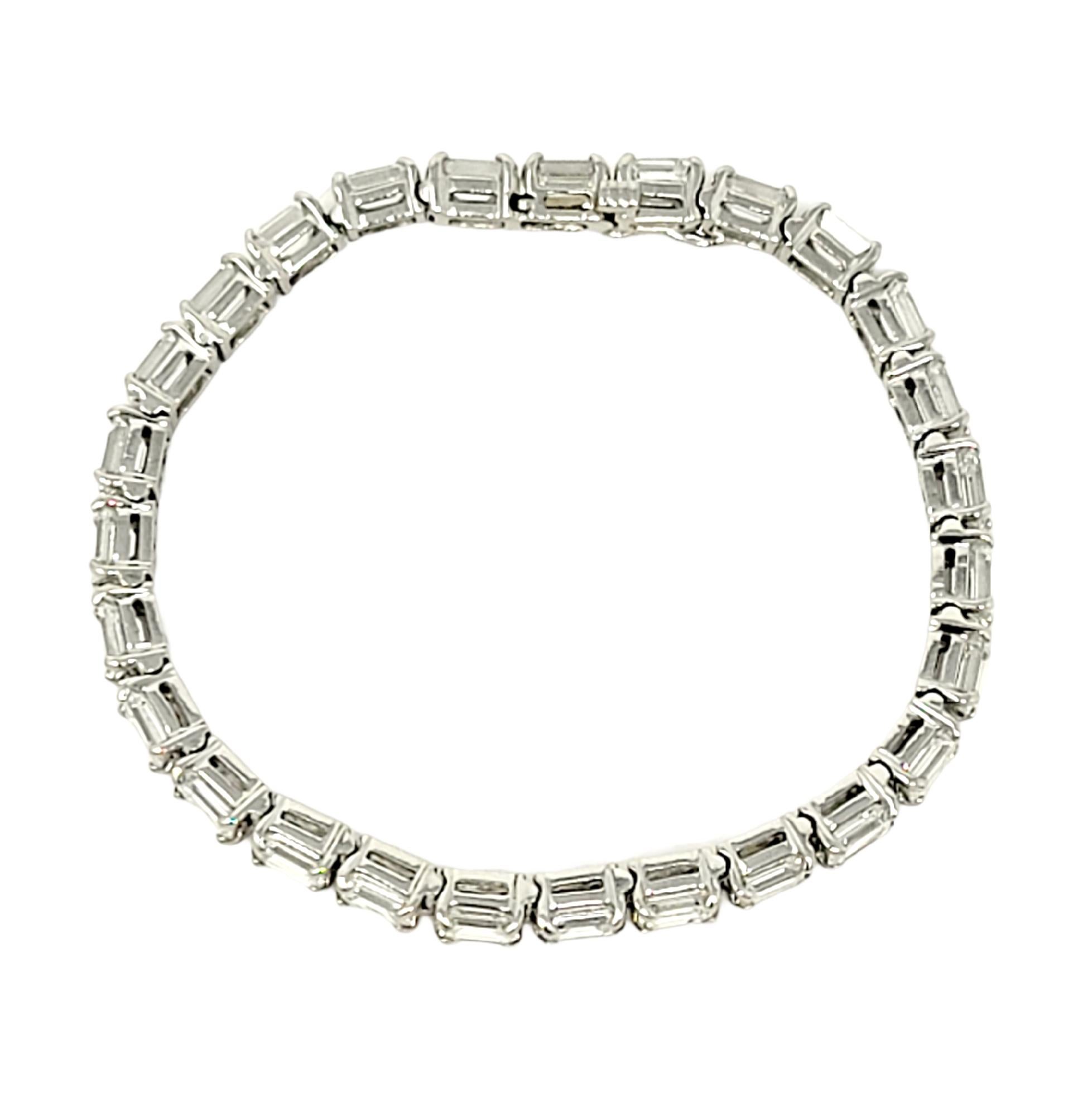 Emerald Cut Diamond Eternity Line Tennis Bracelet in Platinum 14.28 Carats Total For Sale 3