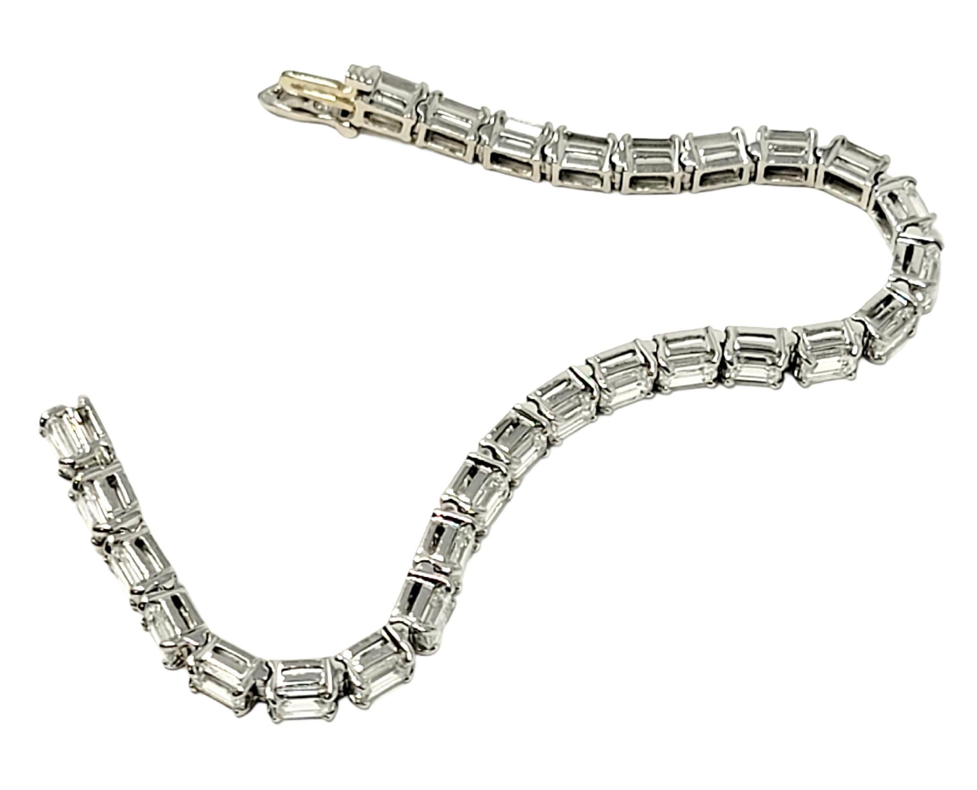 Emerald Cut Diamond Eternity Line Tennis Bracelet in Platinum 14.28 Carats Total For Sale 4