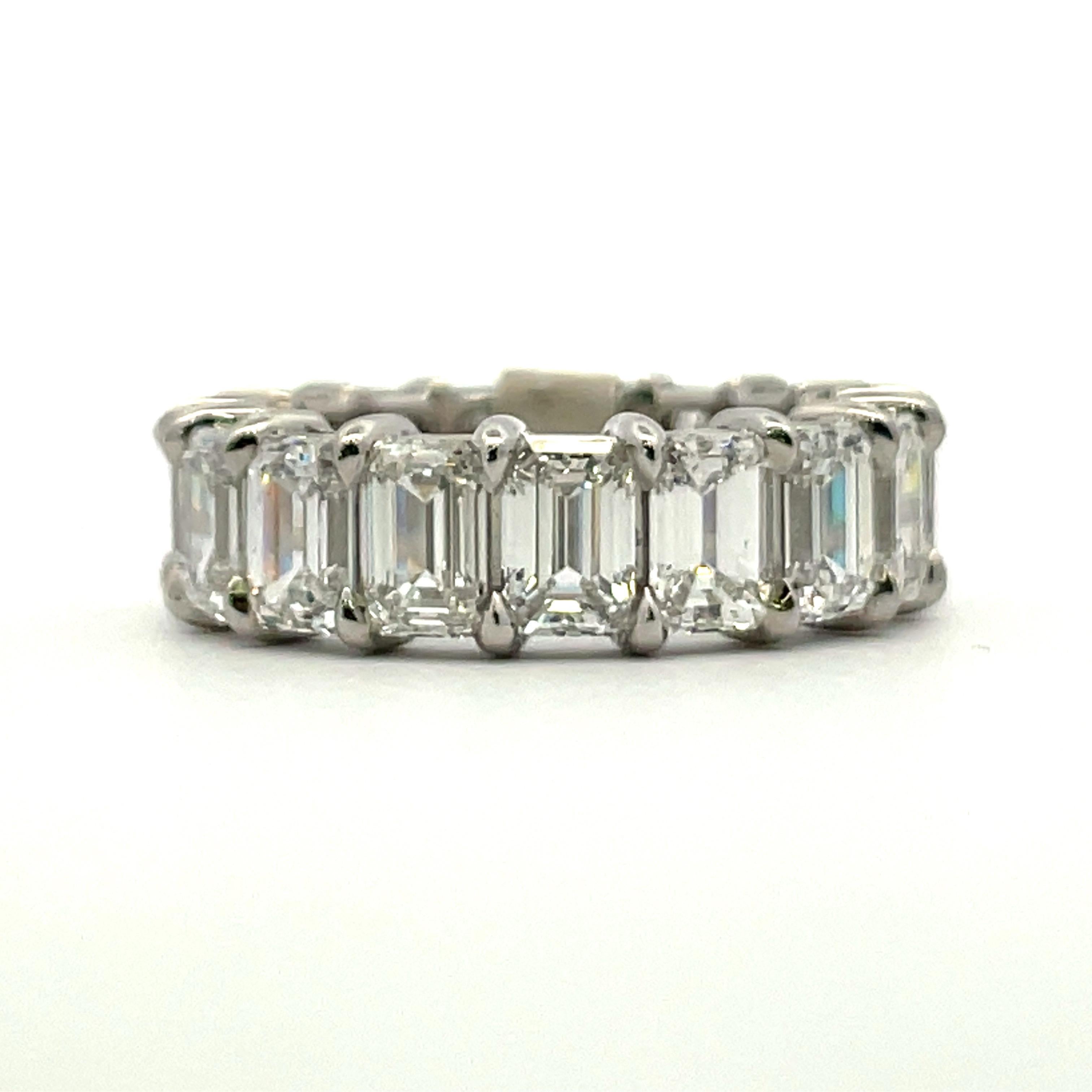 Contemporary Emerald Cut Diamond Eternity Ring 6.98 CTS F-G VS1-VS2 Platinum 