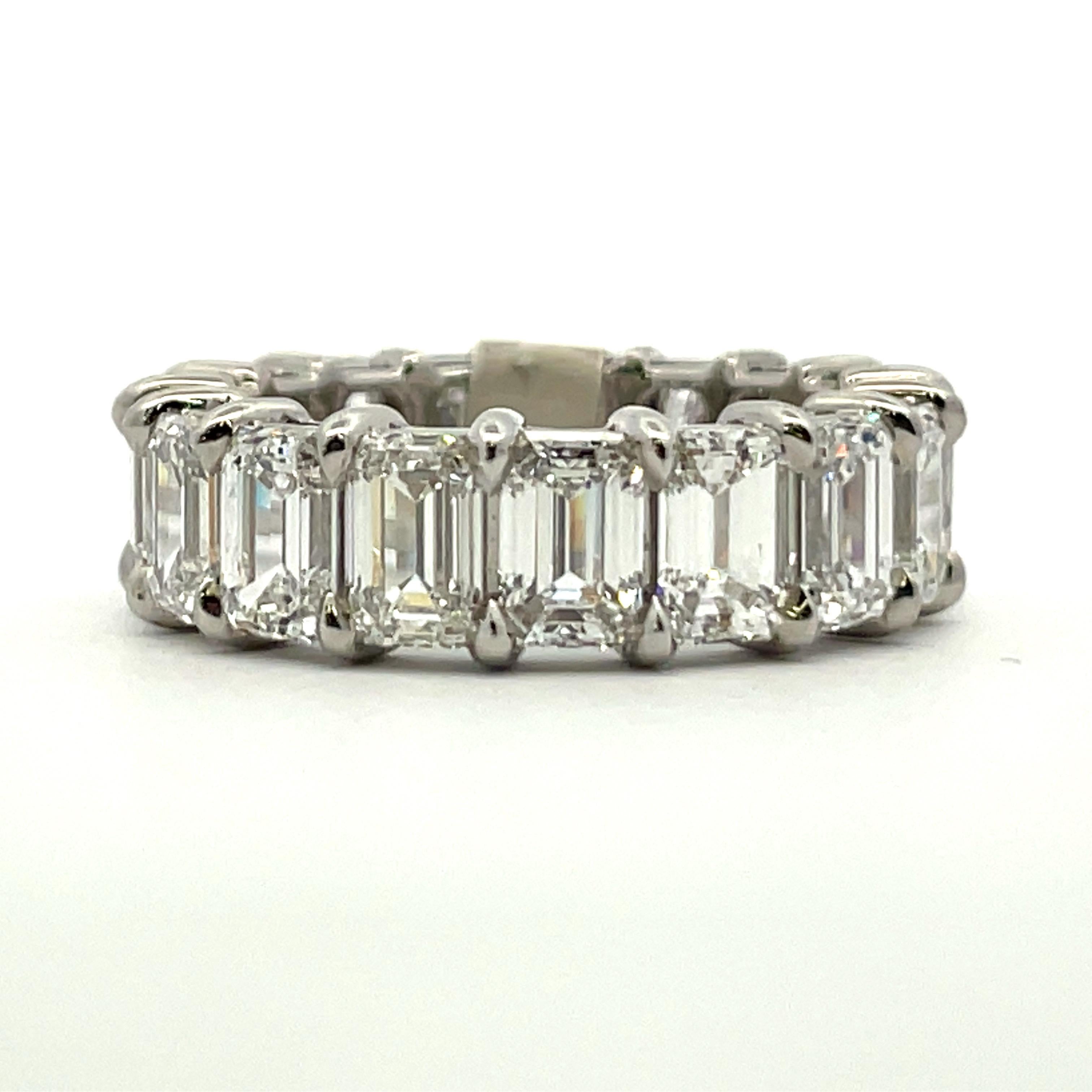 Emerald Cut Diamond Eternity Ring 6.98 CTS F-G VS1-VS2 Platinum  In New Condition In New York, NY