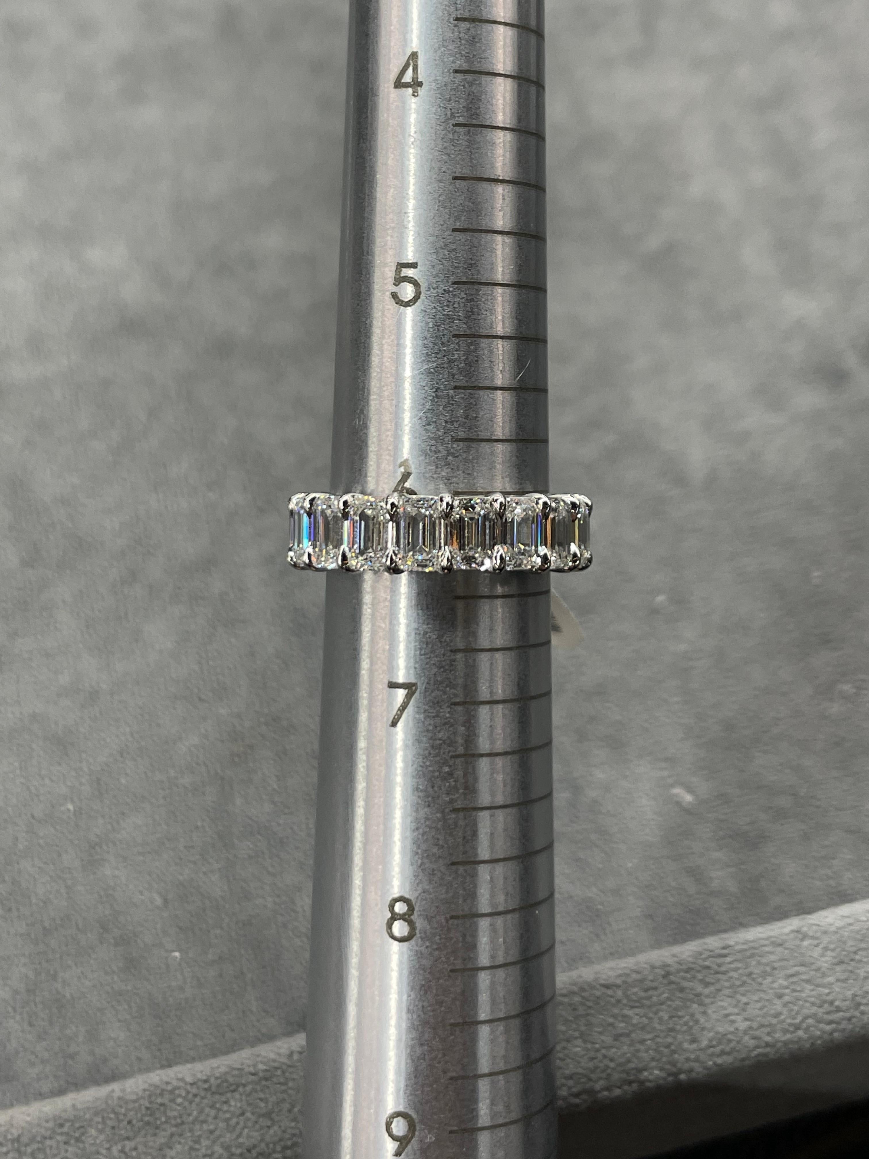 Women's Emerald Cut Diamond Eternity Ring 7.41 CTS F-G VVS2-VS2 Platinum  For Sale