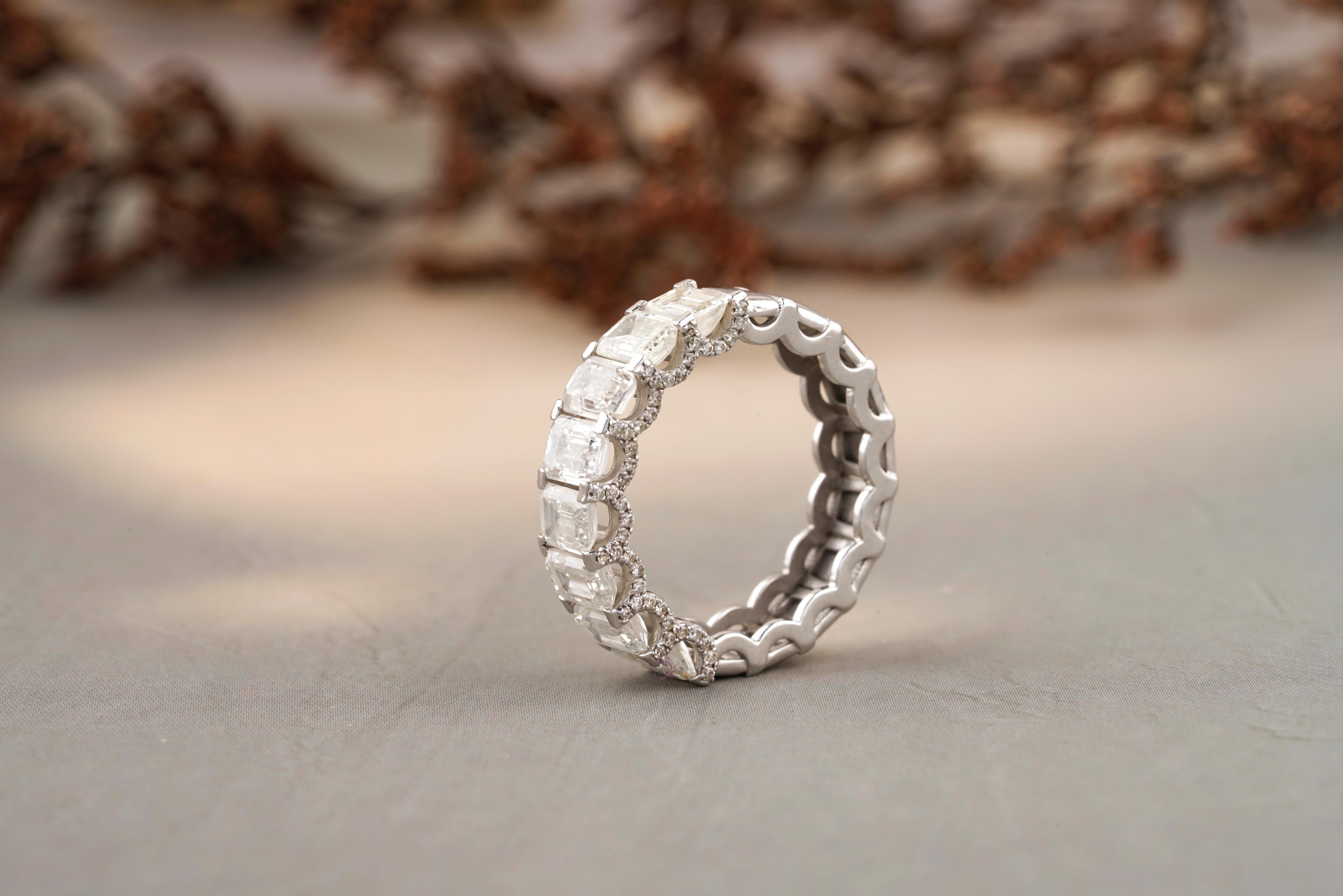 Customizable Emerald Cut Diamond Eternity Ring in 14K Solid Gold For ...