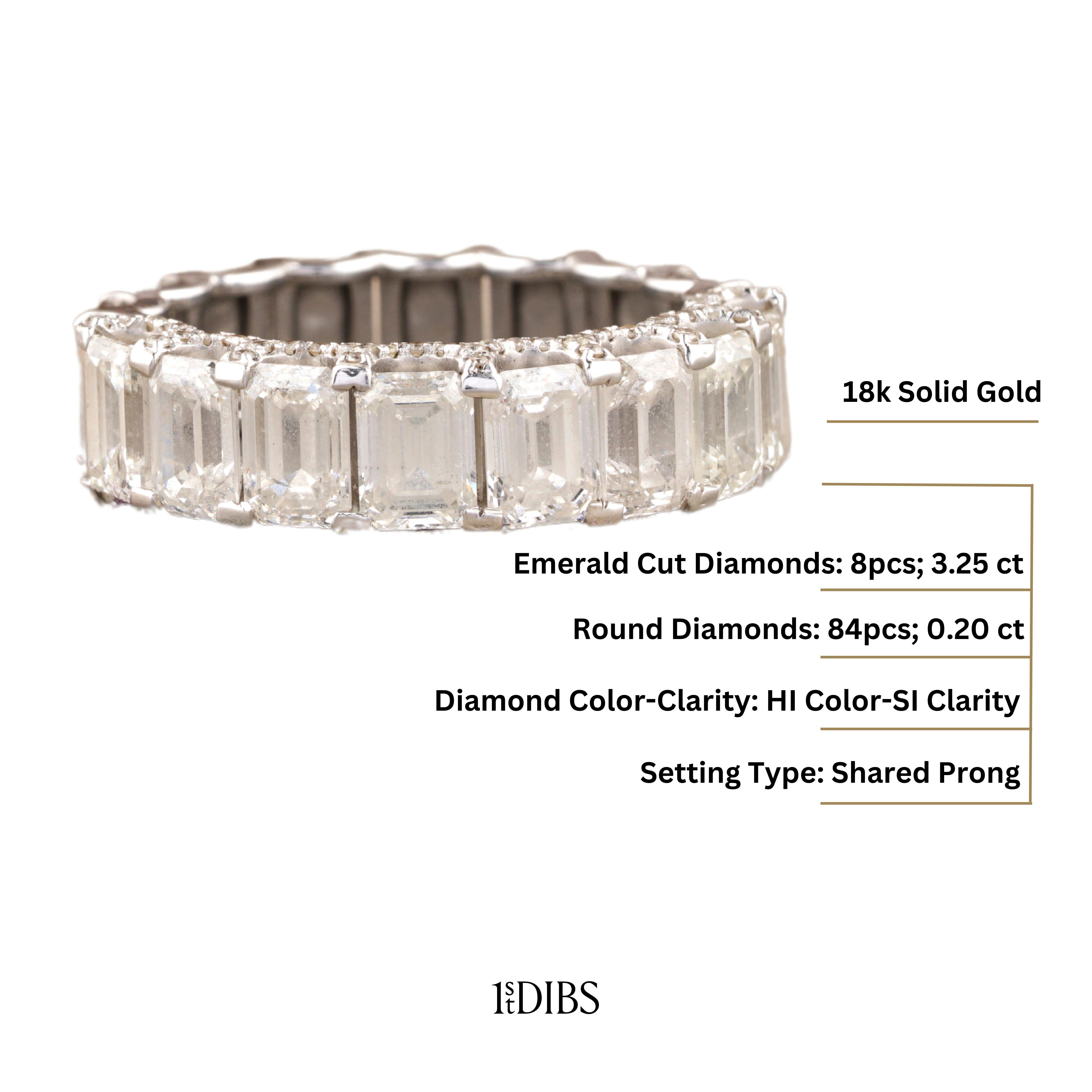 For Sale:  Emerald Cut Diamond Eternity Ring in 18K Solid Gold 7
