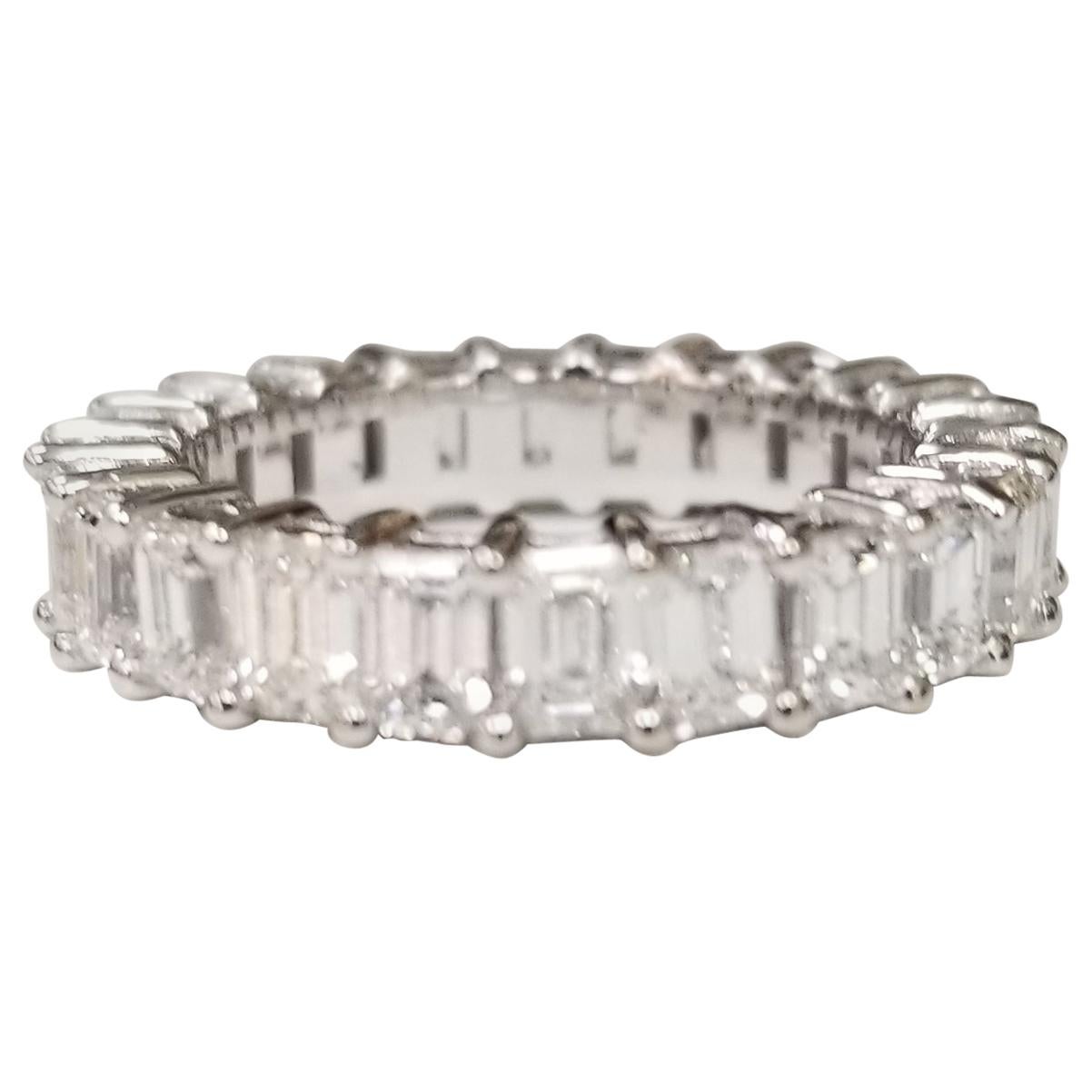 Emerald Cut Diamond Eternity Ring Set in 14 Karat White Gold Weighing 3.45 Carat