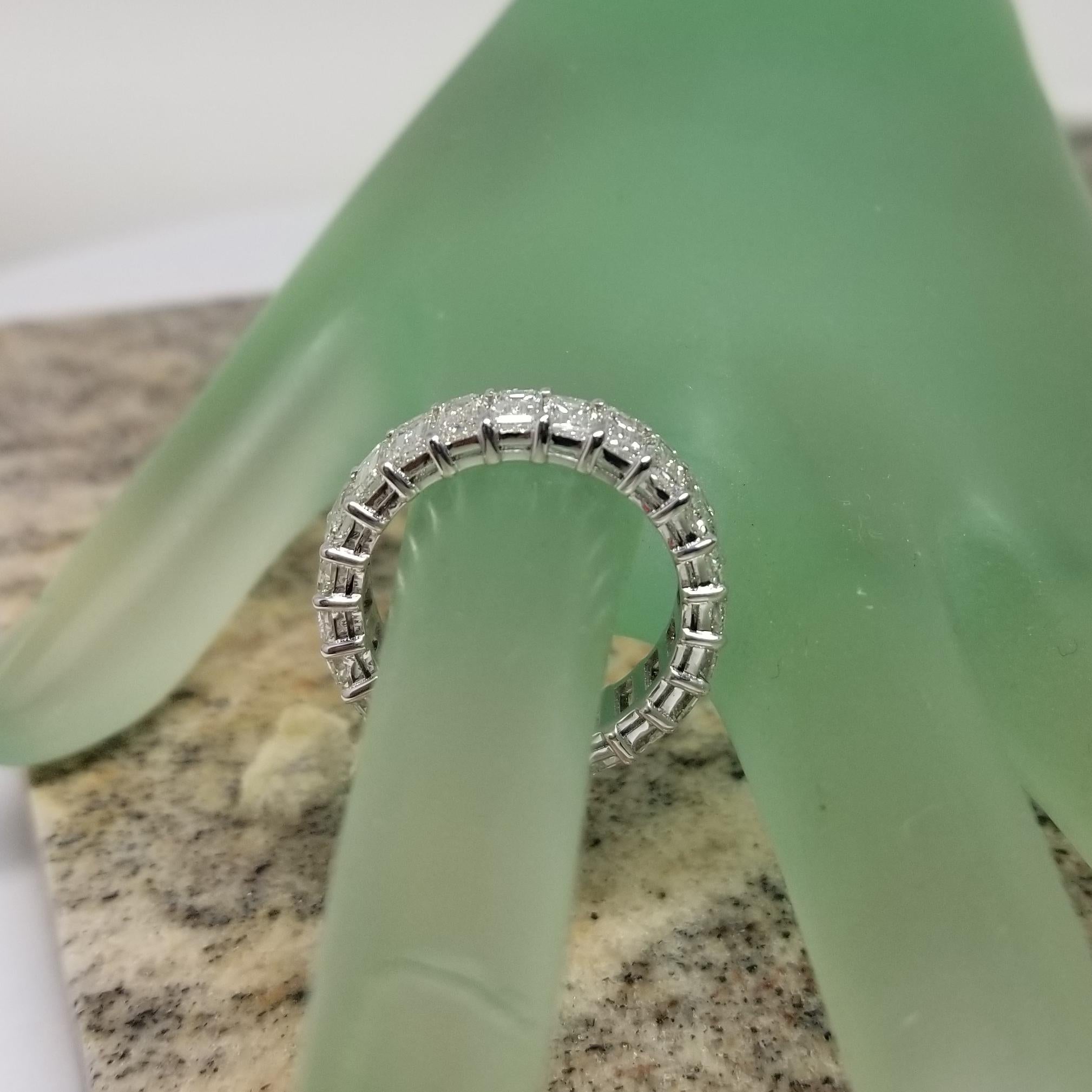 Emerald Cut Diamond Eternity Ring Set in 14 Karat White Gold Weighing 7.25 Carat In New Condition For Sale In Los Angeles, CA