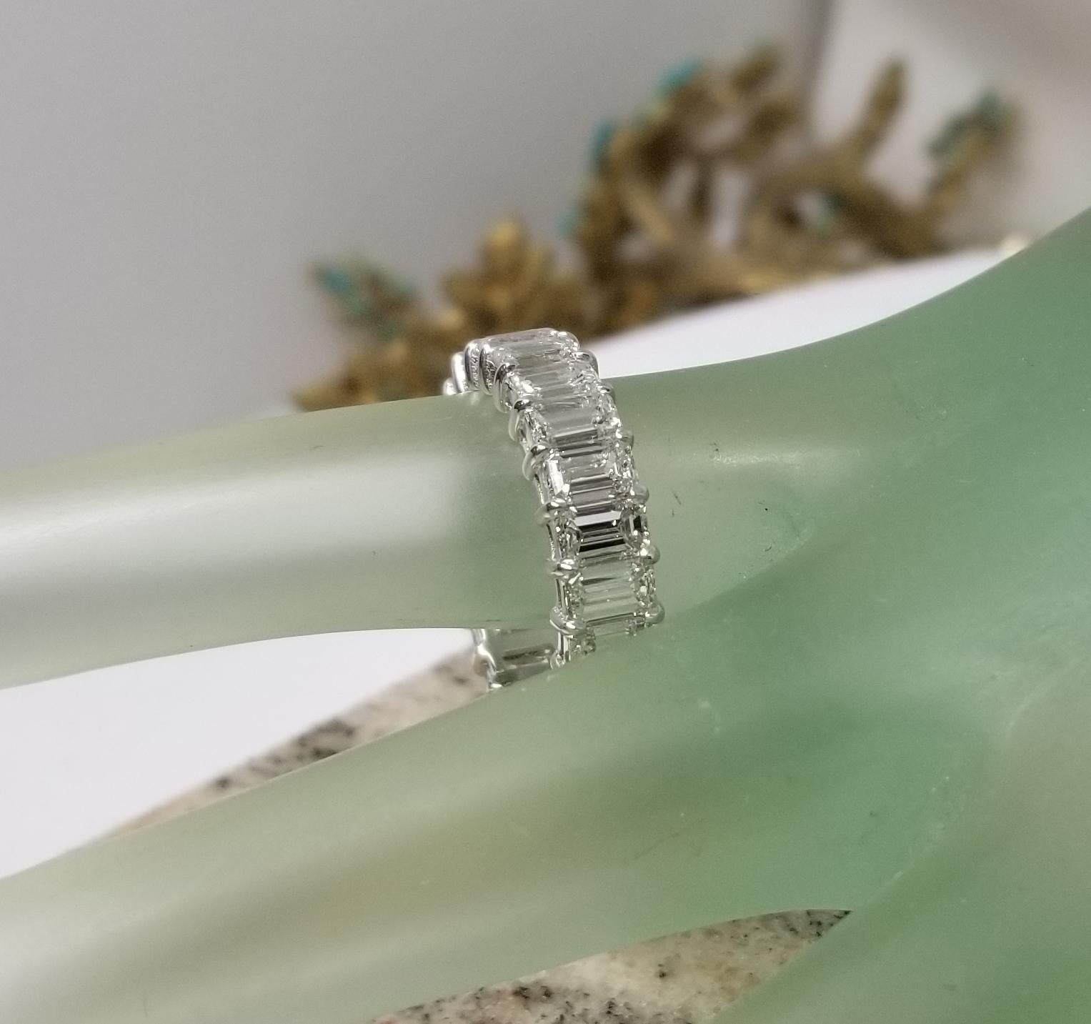 Emerald Cut Diamond Eternity Ring Set in 14 Karat White Gold Weighing 7.25 Carat For Sale 1