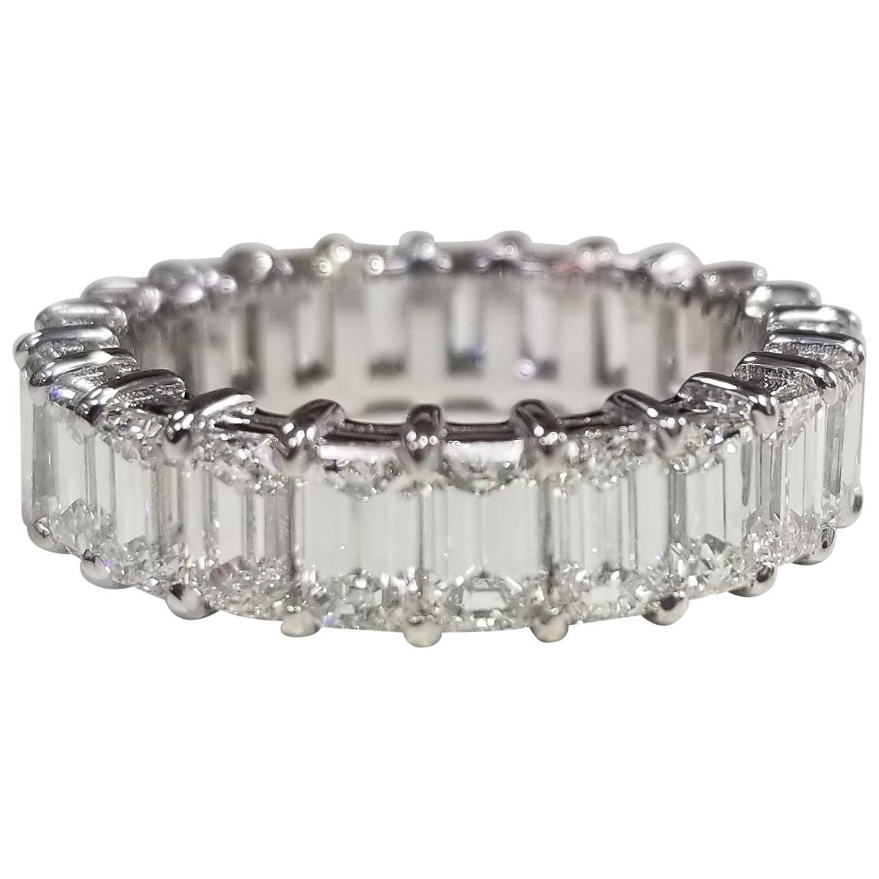 Emerald Cut Diamond Eternity Ring Set in 14 Karat White Gold Weighing 7.25 Carat