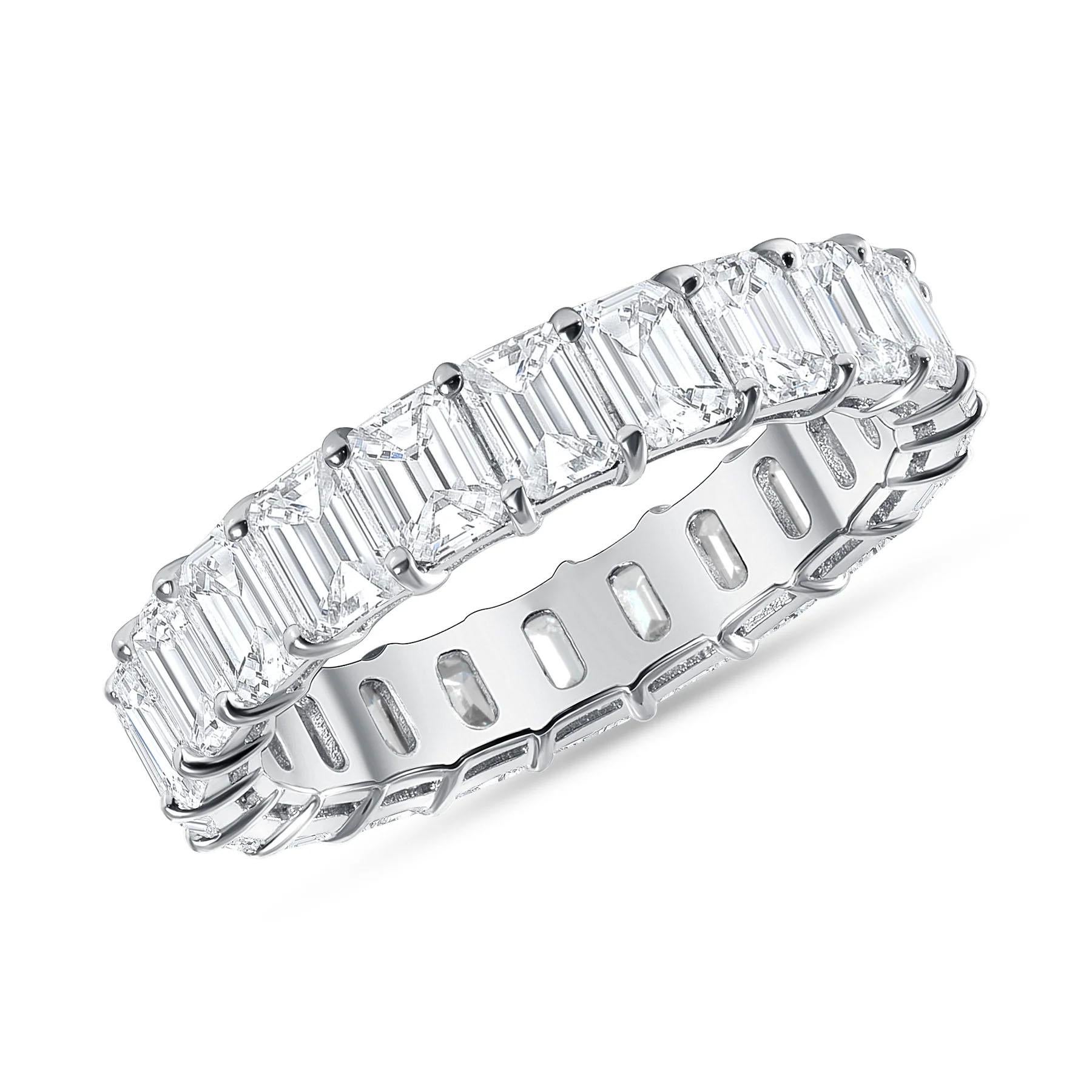 For Sale:  Emerald Cut Diamond 14k Gold Eternity Wedding Band Ring 4