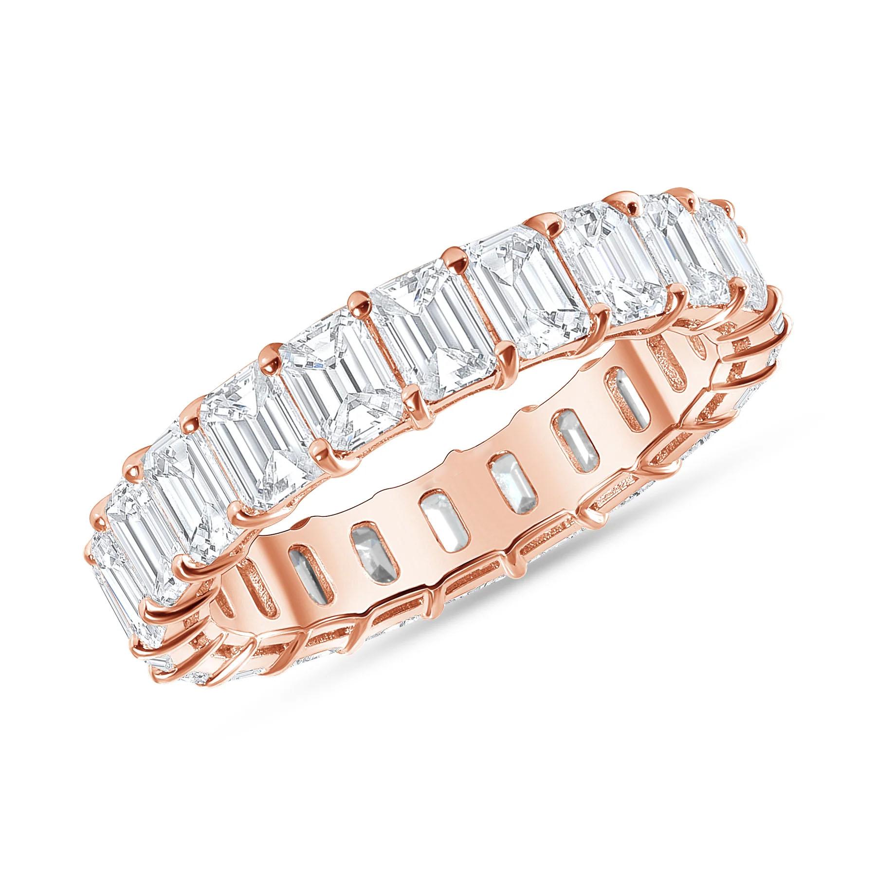 For Sale:  Emerald Cut Diamond 14k Gold Eternity Wedding Band Ring 5