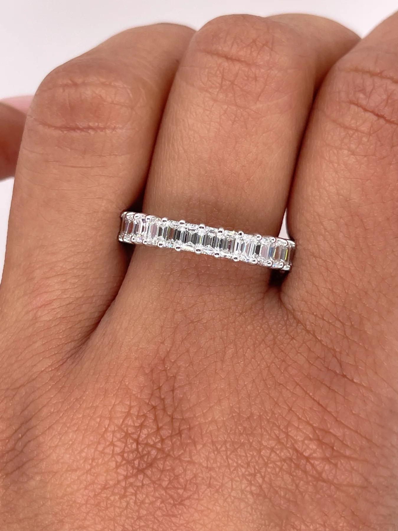 For Sale:  Emerald Cut Diamond 14k Gold Eternity Wedding Band Ring 6