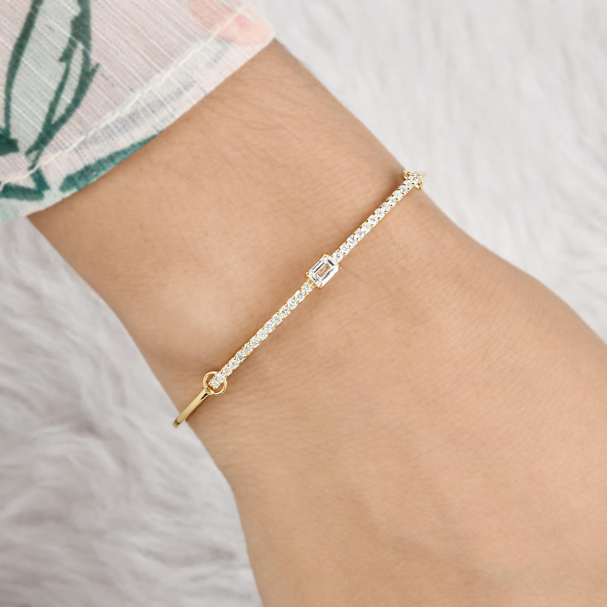 Women's Emerald Cut Diamond Friendship Bar Bracelet 18 Karat Yellow Gold Fine Jewelry For Sale