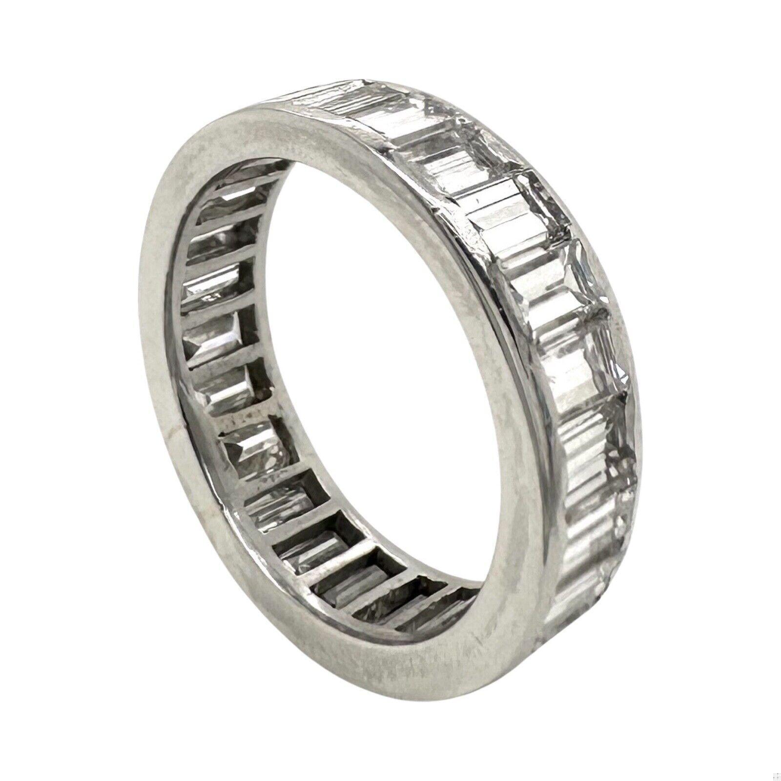 Emerald Cut Diamond Full Eternity Ring in Platinum, Size 6 In Good Condition For Sale In Miami, FL