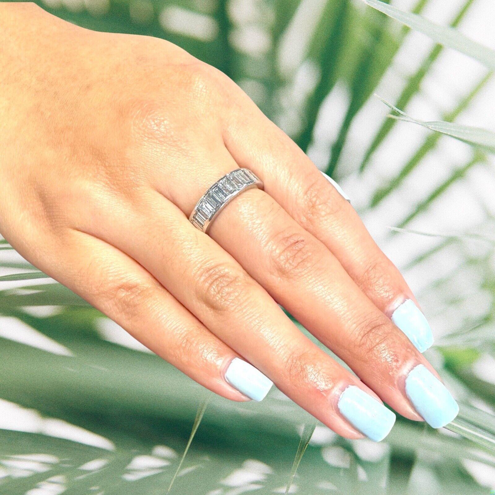 Women's Emerald Cut Diamond Full Eternity Ring in Platinum, Size 6 For Sale