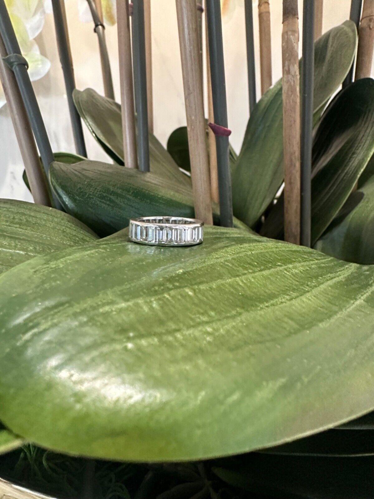 Emerald Cut Diamond Full Eternity Ring in Platinum, Size 6 For Sale 1