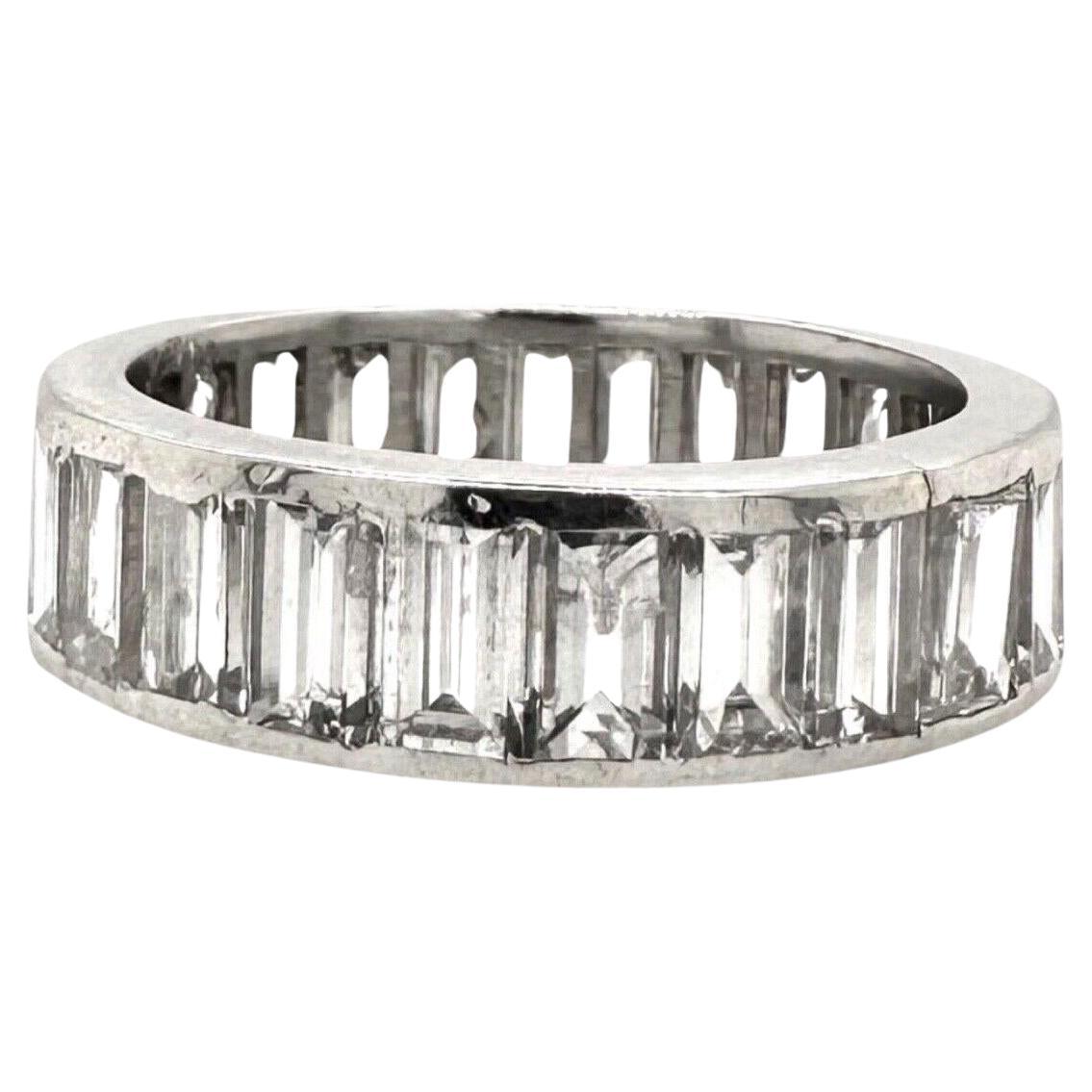 Emerald Cut Diamond Full Eternity Ring in Platinum, Size 6