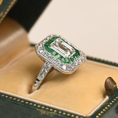 Emerald Cut Diamond Double Halo Emerald Engagement Ring GIA 1ct Platinum