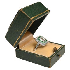 Emerald Cut Diamond (GIA Approx 1.00-Carat) w/ Emerald Double Halo Platinum Ring
