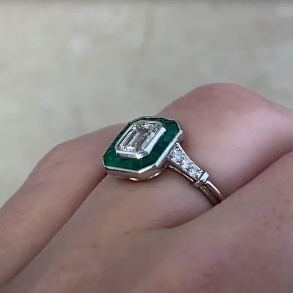 Emerald Cut Diamond (GIA Approx. 0.8-Carats) Halo Ring, H Color, Platinum In Excellent Condition For Sale In New York, NY