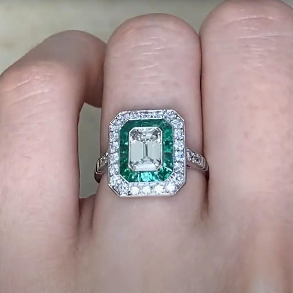 Art Deco Emerald Cut Diamond Double-Halo Ring (GIA Approx. 1.00-Carat), Platinum For Sale