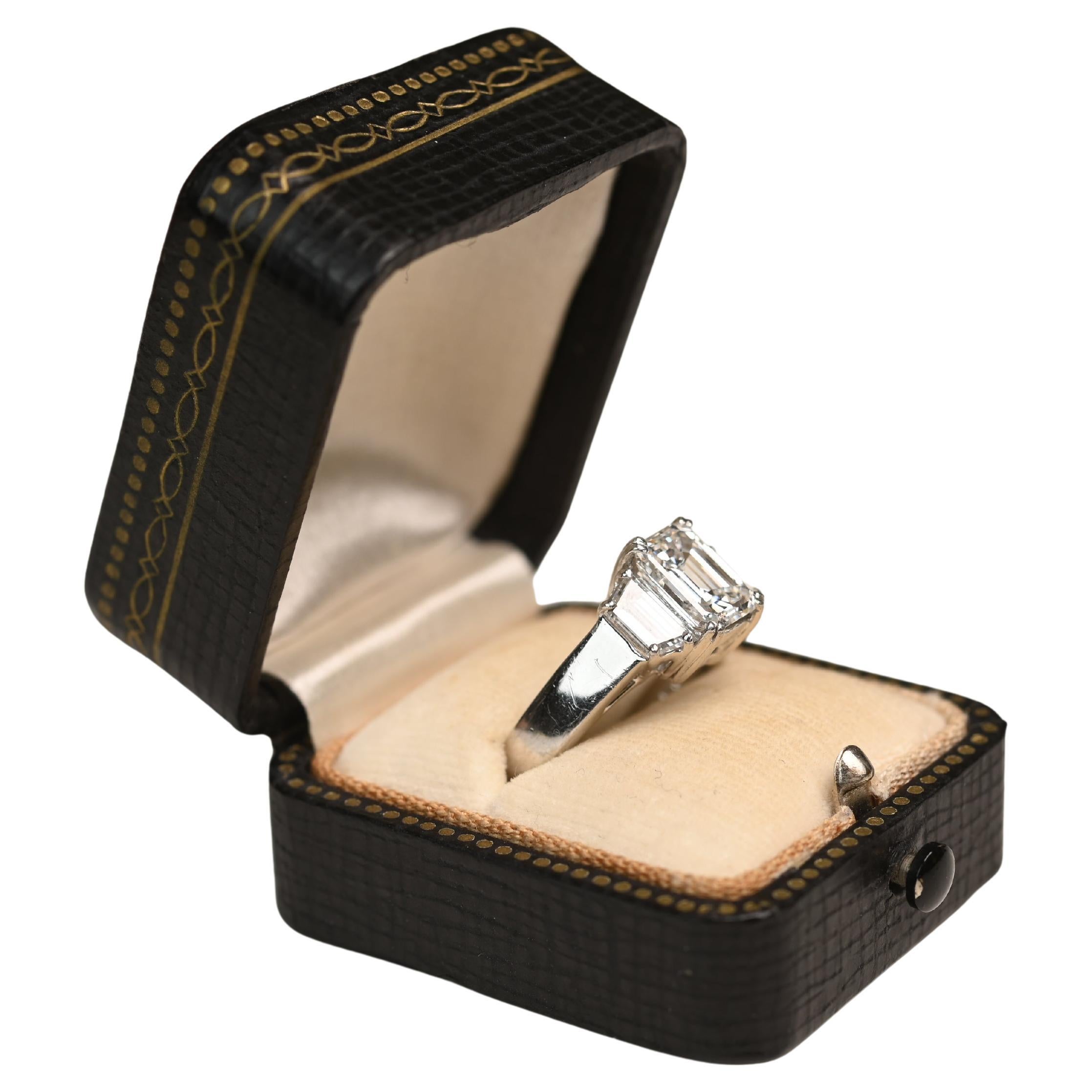 Emerald Cut Diamond Three-Stone Ring (GIA Approx. 2.00-Carats), Platinum For Sale