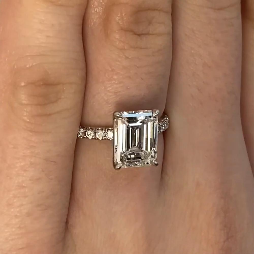 Art Deco Emerald Cut Diamond Prong-Set Engagement Ring (GIA Approx 2.70-Carats), Platinum For Sale