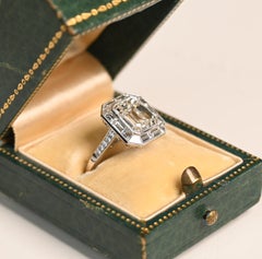 3 Carat Engagement Ring. GIA Emerald Cut Diamond Platinum Halo Ring H VVS1