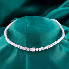 Emerald Cut Diamond Graduated Handmade Tennis Necklace 18K White Gold Jewelry