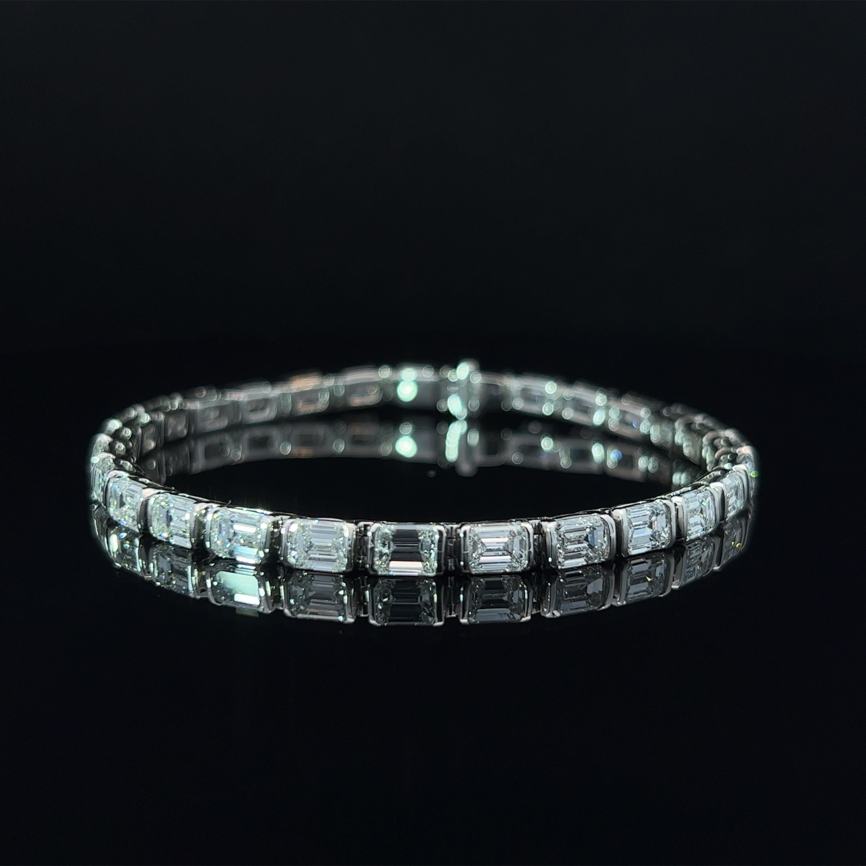 Modern Emerald Cut Diamond Half Bezel Bracelet in Platinum (14.25ct VVS) by Arnav For Sale