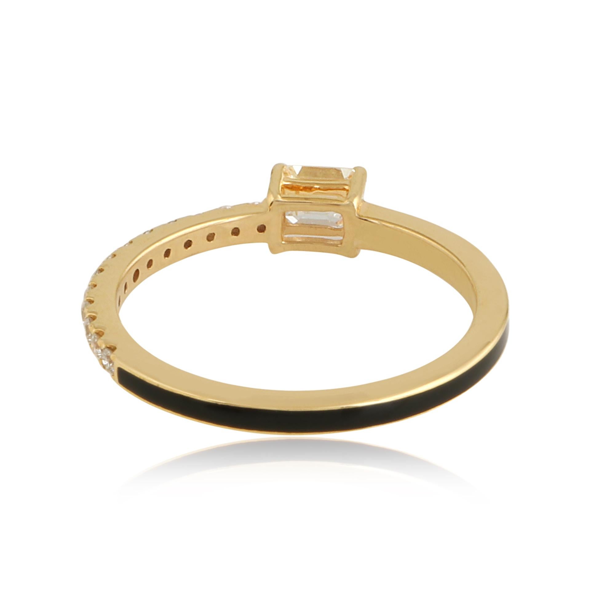 Halb-Eternity-Ring mit schwarzer Emaille und Diamant im Smaragdschliff aus 14 Karat Gelbgold im Angebot 1