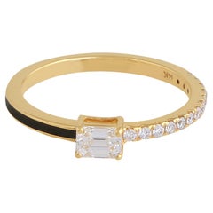 Halb-Eternity-Ring mit schwarzer Emaille und Diamant im Smaragdschliff aus 14 Karat Gelbgold