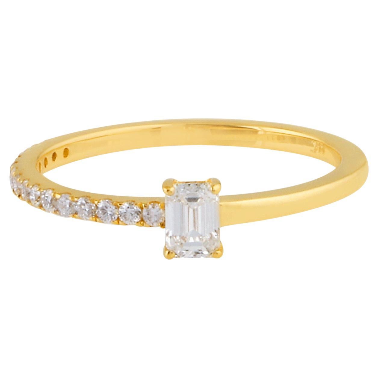 Emerald Cut Diamond Half Eternity Band Ring 14 Karat Yellow Gold Fine Jewelry