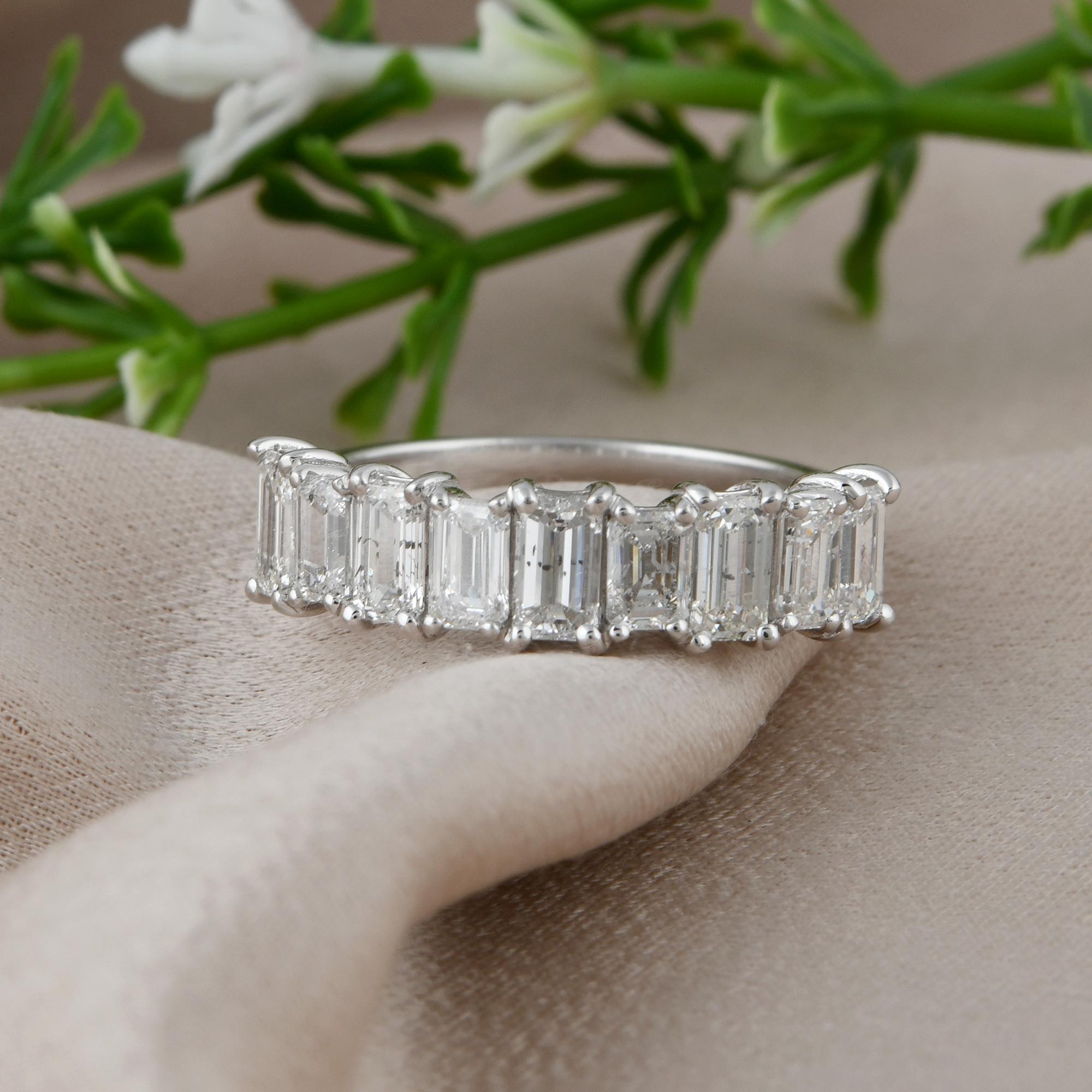 For Sale:  Emerald Cut Diamond Half Eternity Band Ring 18 Karat White Gold Handmade Jewelry 3