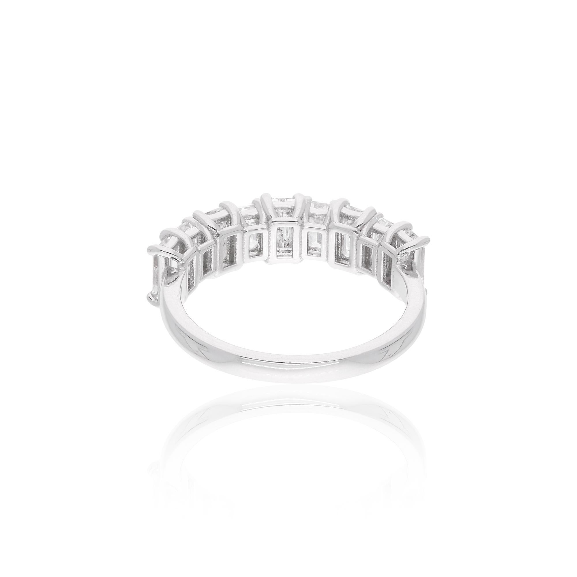 For Sale:  Emerald Cut Diamond Half Eternity Band Ring 18 Karat White Gold Handmade Jewelry 4